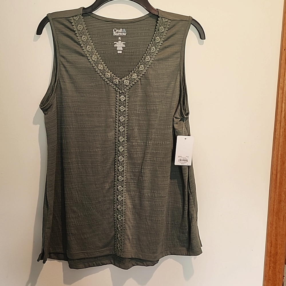 Croft & Barrow Olive Green Lace Tank Top NWT SIZE PL